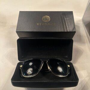 Versace Rectangular Sunglasses with Black and Gold Accents